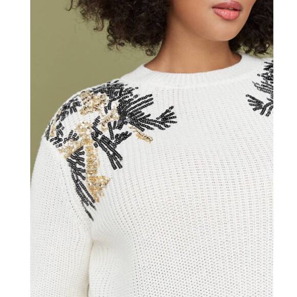 NEW Lane Bryant Ivory Sequin Embellished Crew Neck Sweater Size 26/28 - Picture 2 of 8